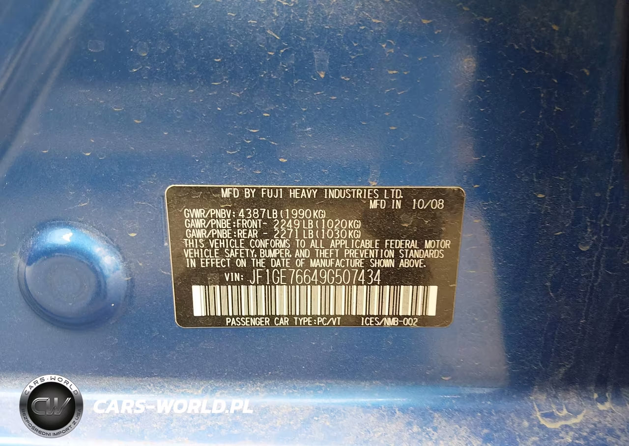 2009 Subaru Impreza Wrx VIN:JF1GE76649G507434 - 9