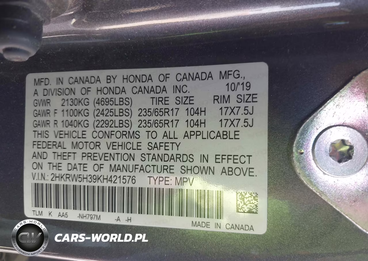 2019 Honda Cr-V Lx VIN:2HKRW5H39KH421576 - 9