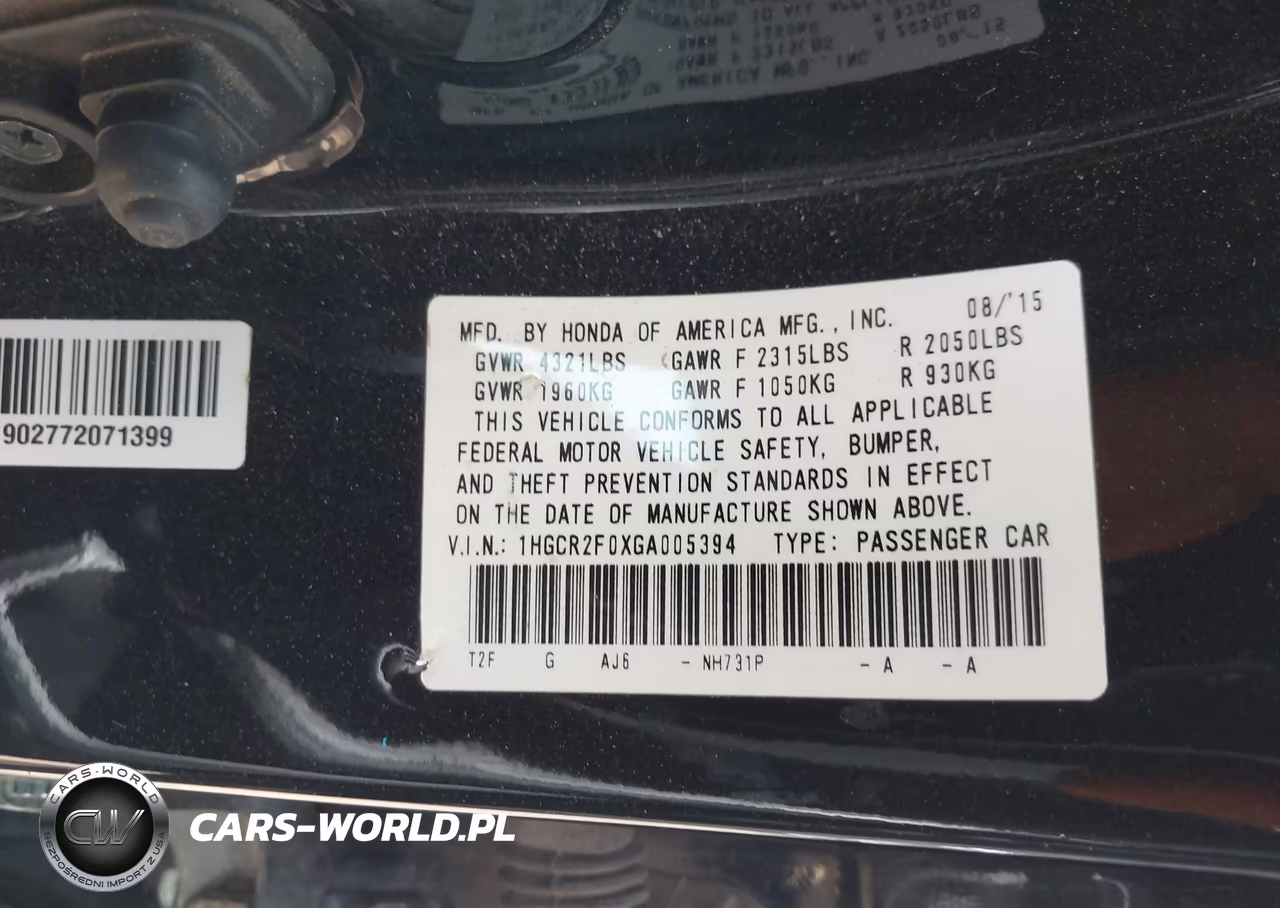 2016 Honda Accord Ex VIN:1HGCR2F0XGA005394 - 9