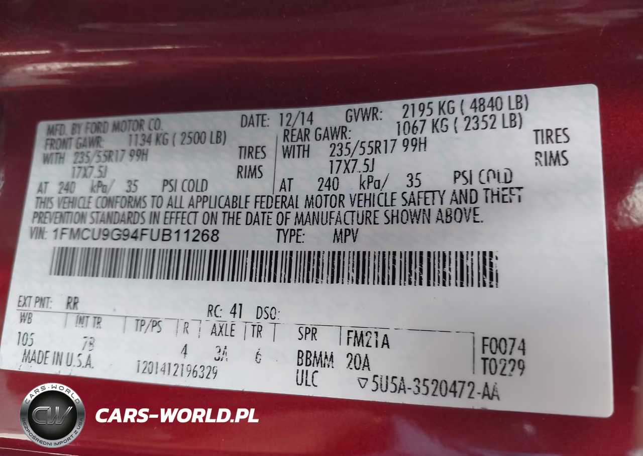 2015 Ford Escape Se VIN:1FMCU9G94FUB11268 - 9