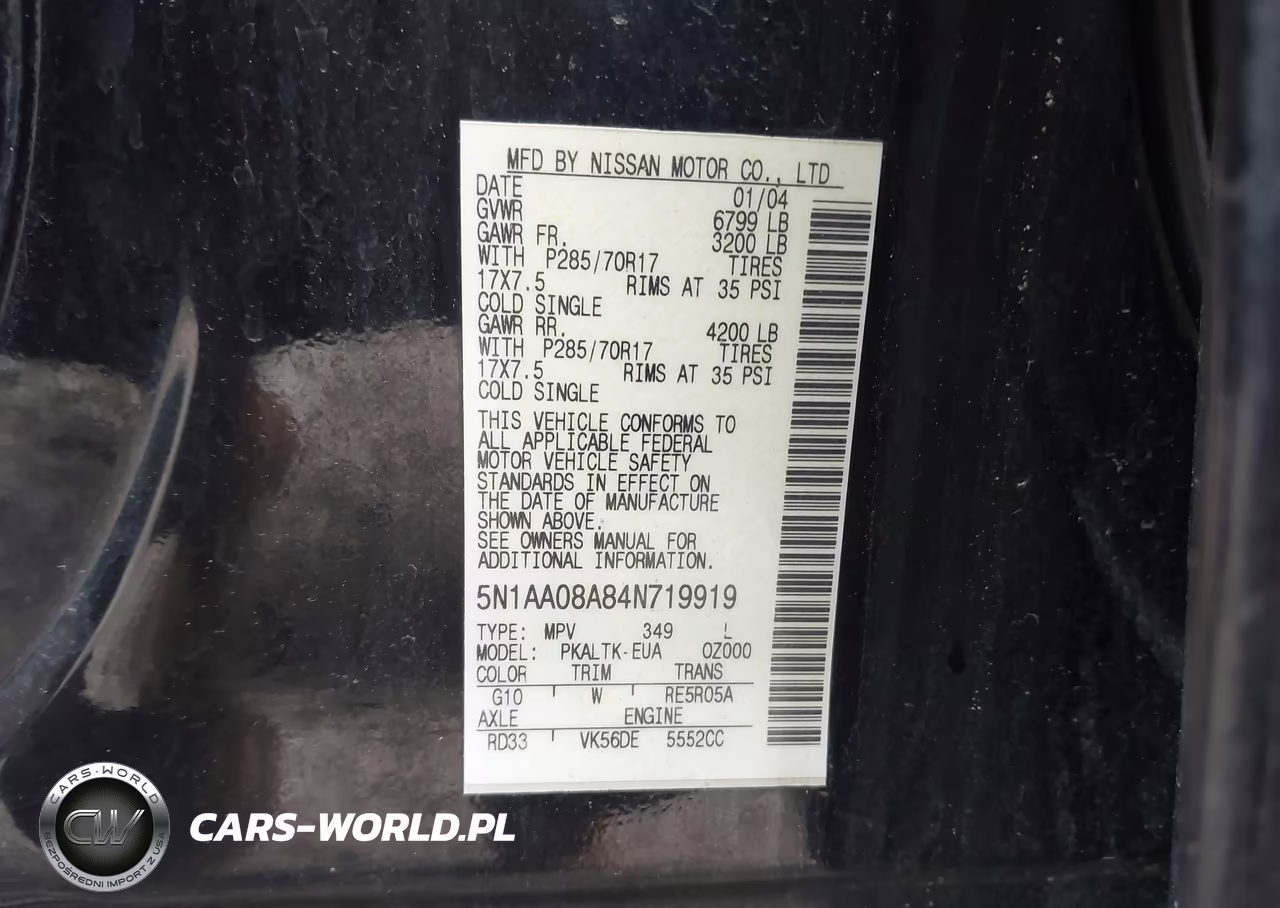 2004 Nissan Pathfinder Armada Se Off-Road VIN:5N1AA08A84N719919 - 9