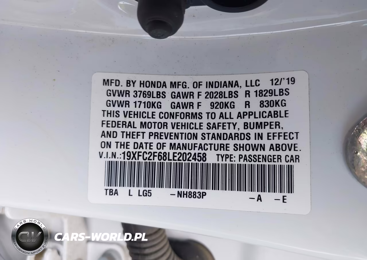 2020 Honda Civic Lx VIN:19XFC2F68LE202458 - 9