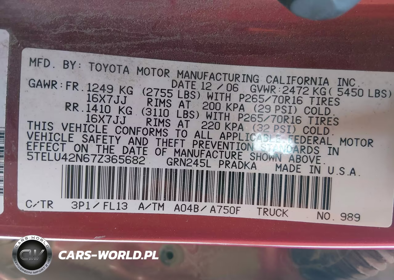 2007 Toyota Tacoma Base V6 VIN:5TELU42N67Z365682 - 9