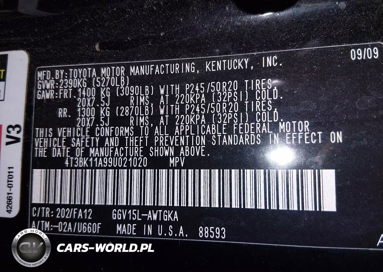 2009 Toyota Venza Base V6 VIN:4T3BK11A99U021020 - 9