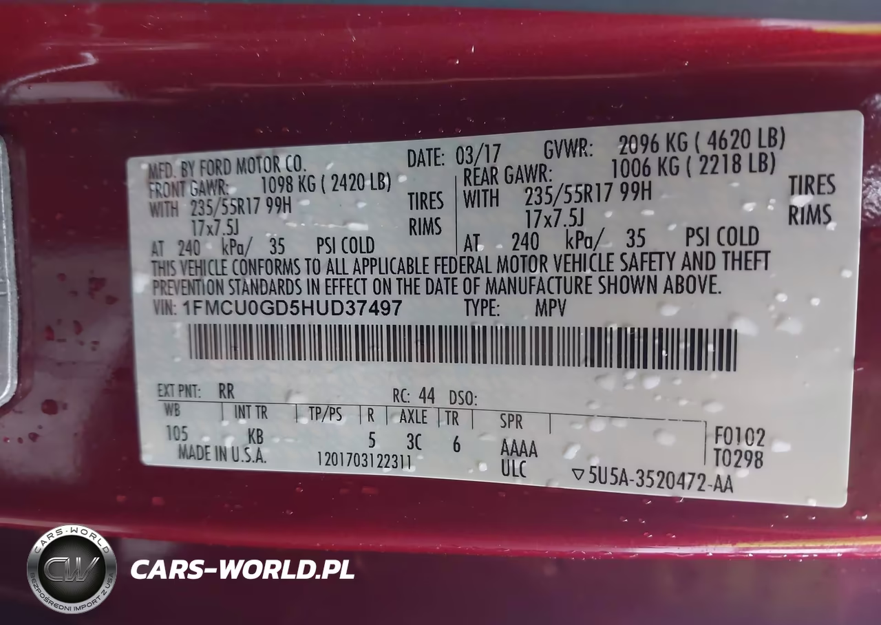 2017 Ford Escape Se VIN:1FMCU0GD5HUD37497 - 9