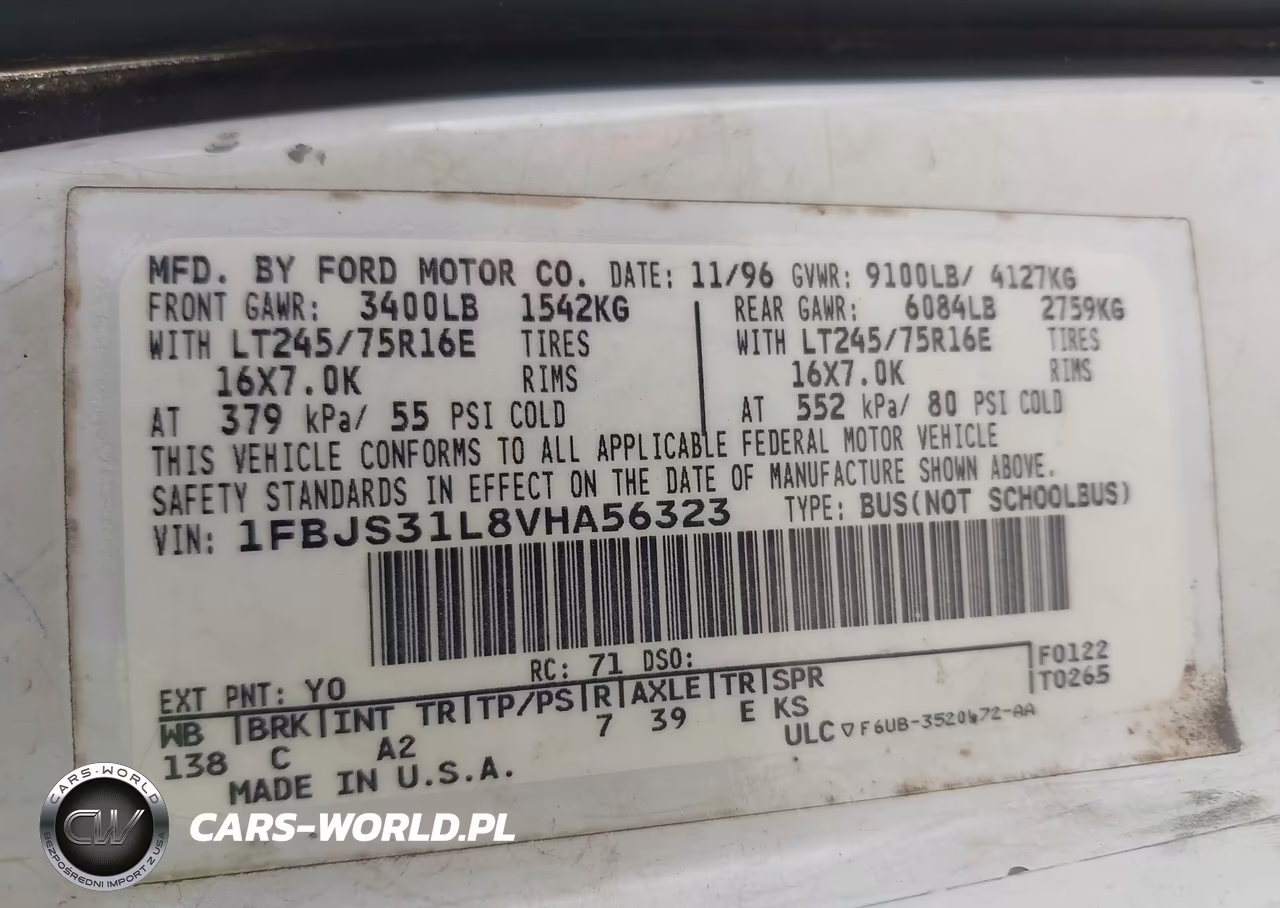 1997 Ford Club Wagon Xl-Xlt VIN:1FBJS31L8VHA56323 - 9