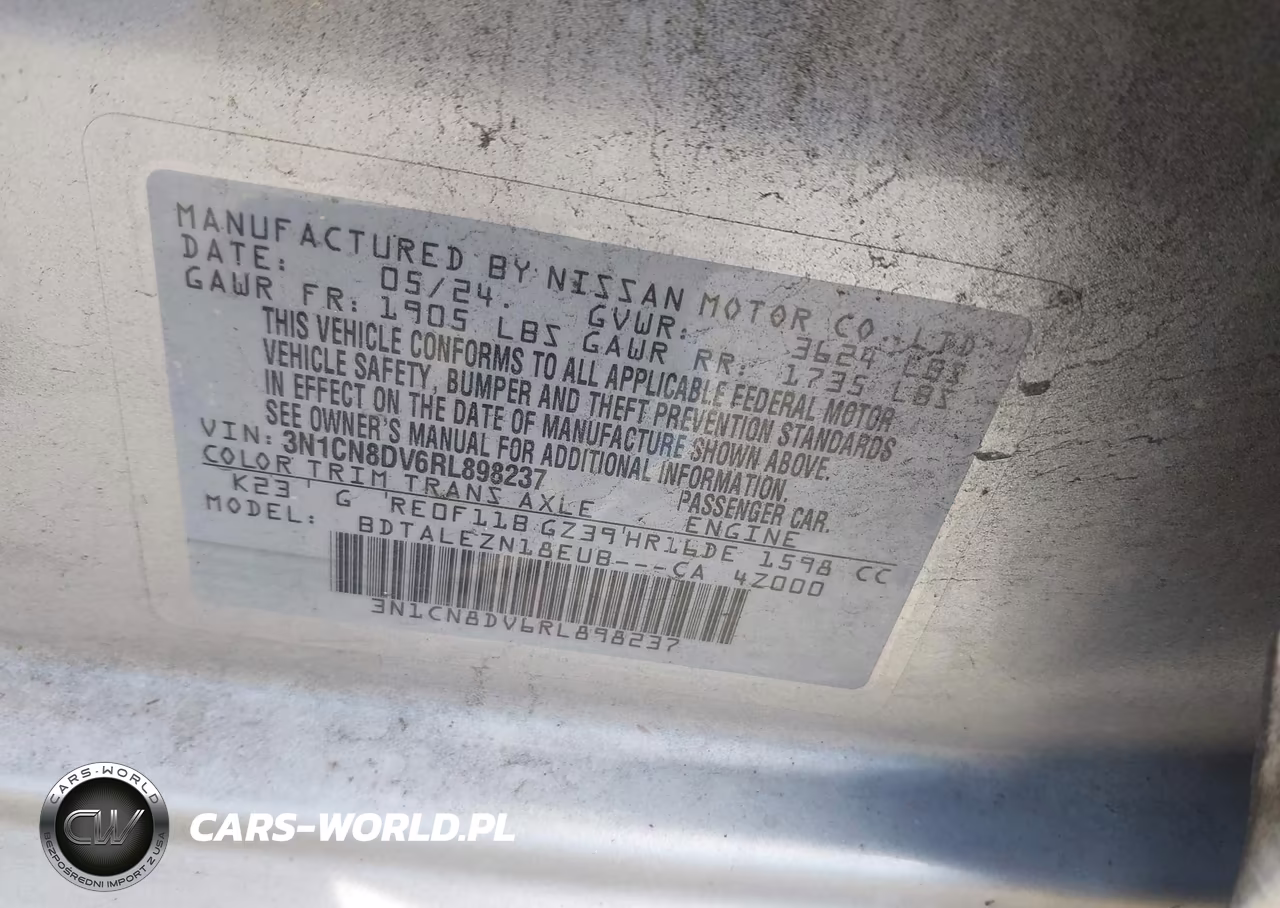2024 Nissan Versa 1.6 S VIN:3N1CN8DV6RL898237 - 9
