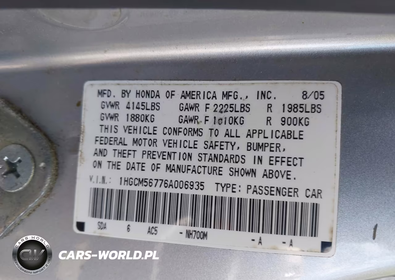 2006 Honda Accord 2.4 Ex VIN:1HGCM56776A006935 - 9