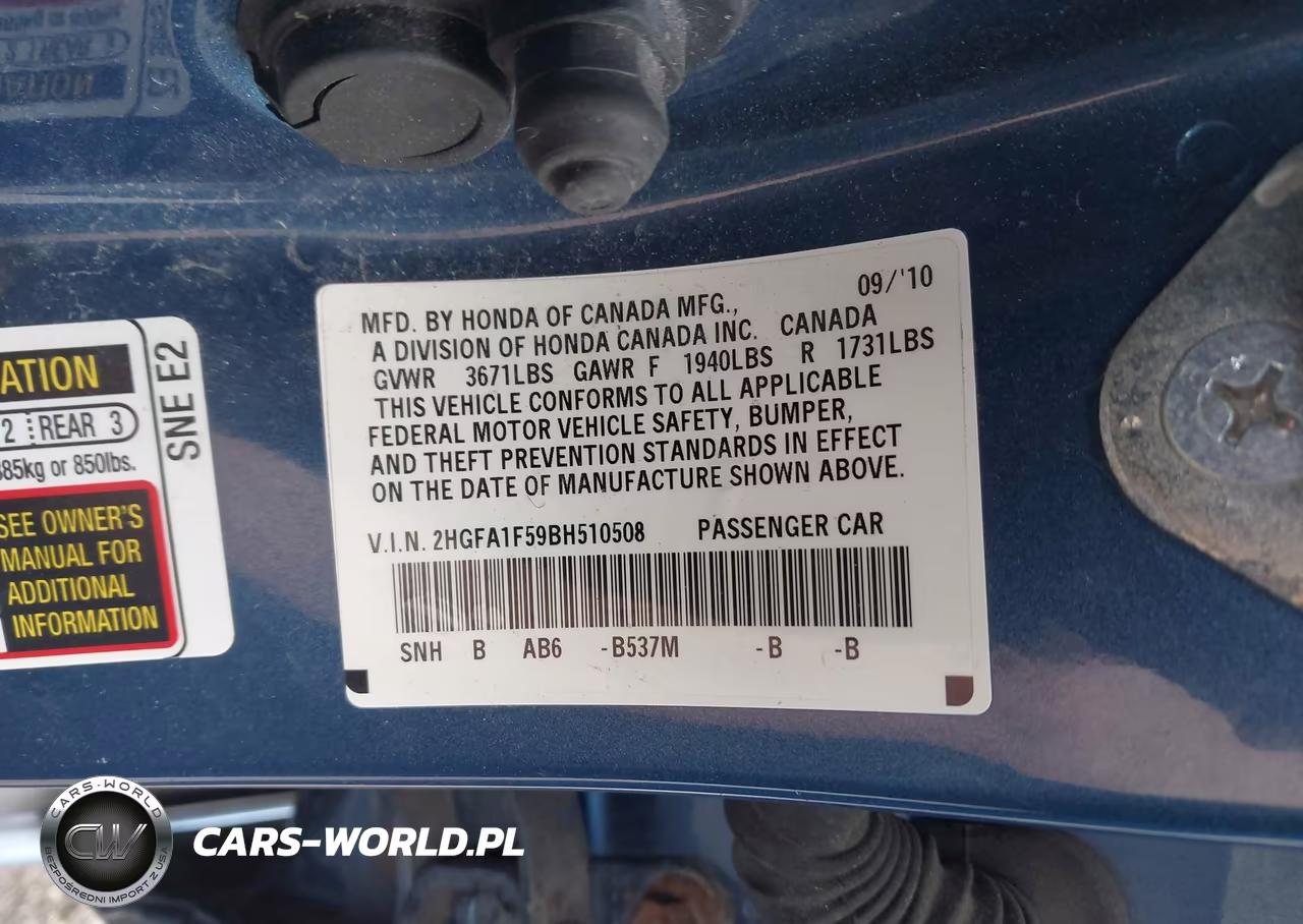 2011 Honda Civic Lx VIN:2HGFA1F59BH510508 - 9