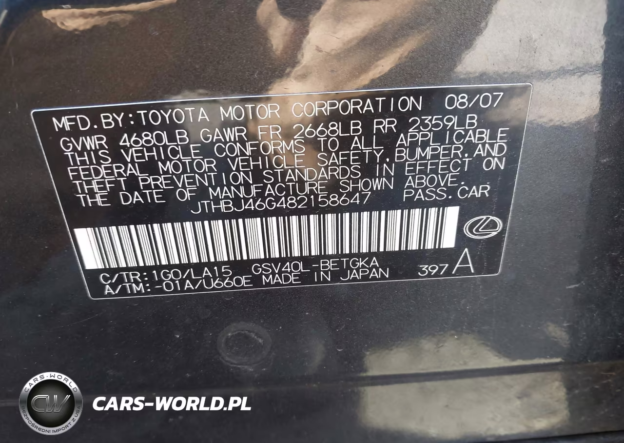 2008 Lexus Es 350 VIN:JTHBJ46G482158647 - 9