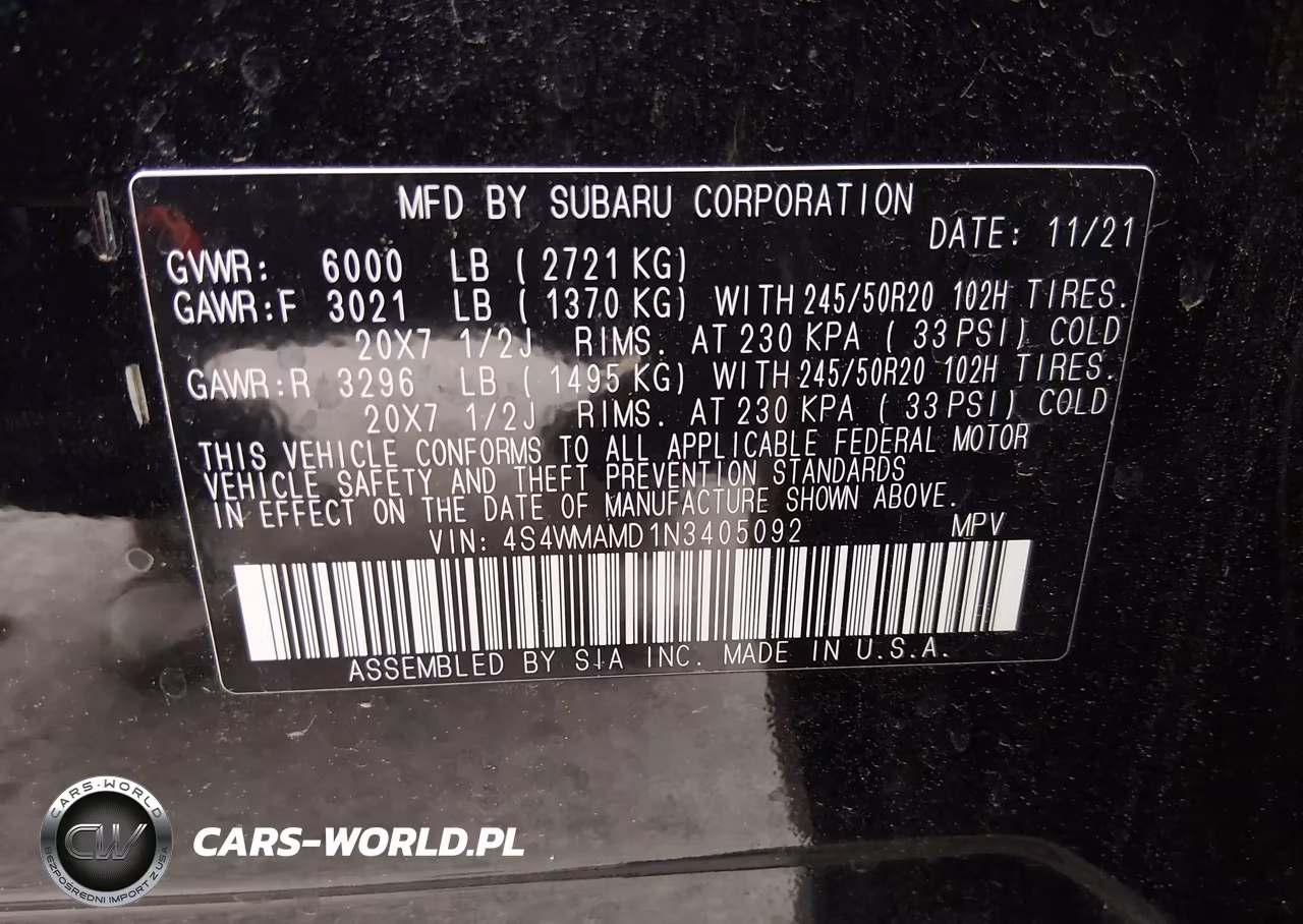 2022 Subaru Ascent Limited VIN:4S4WMAMD1N3405092 - 9