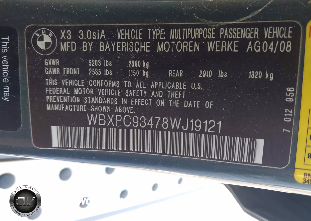 2008 BMW X3 3.0Si VIN:WBXPC93478WJ19121 - 9
