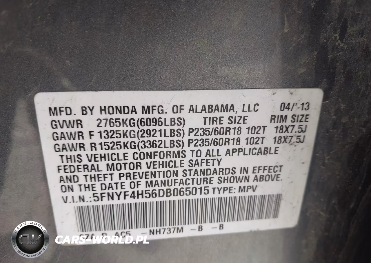 2013 Honda Pilot Ex-L VIN:5FNYF4H56DB065015 - 9
