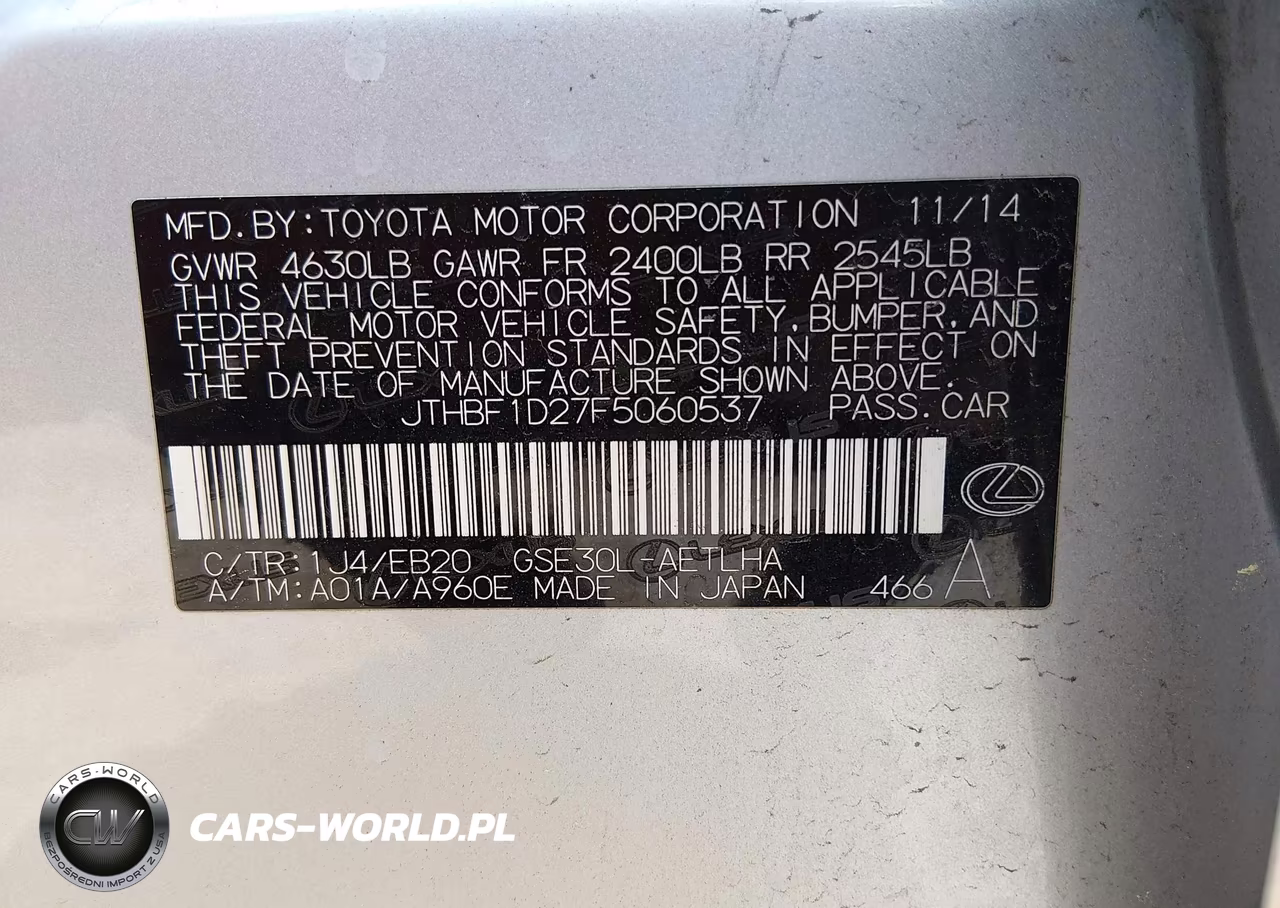 2015 Lexus Is 250 VIN:JTHBF1D27F5060537 - 9