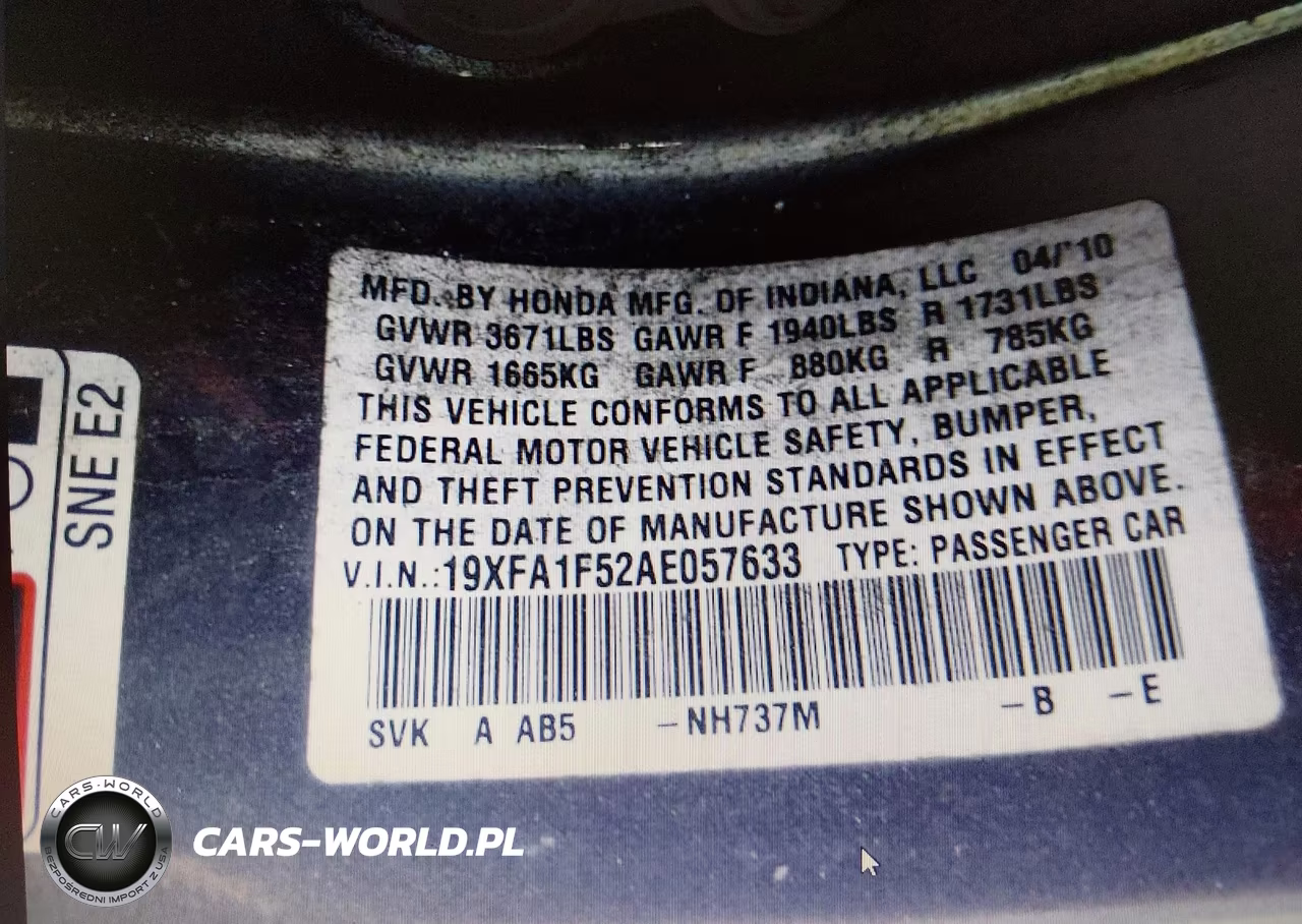 2010 Honda Civic Lx VIN:19XFA1F52AE057633 - 9