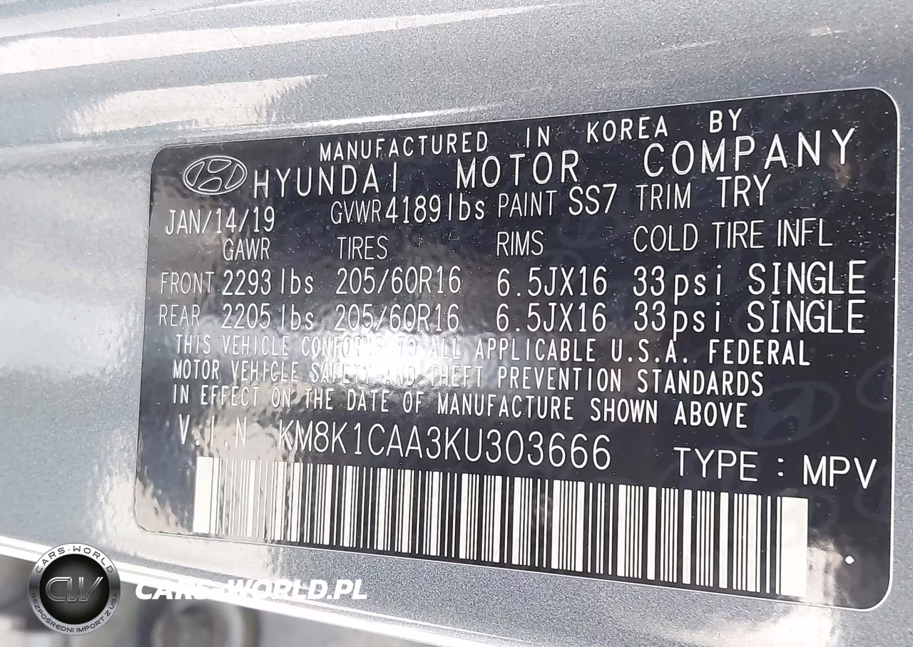 2019 Hyundai Kona Se VIN:KM8K1CAA3KU303666 - 9