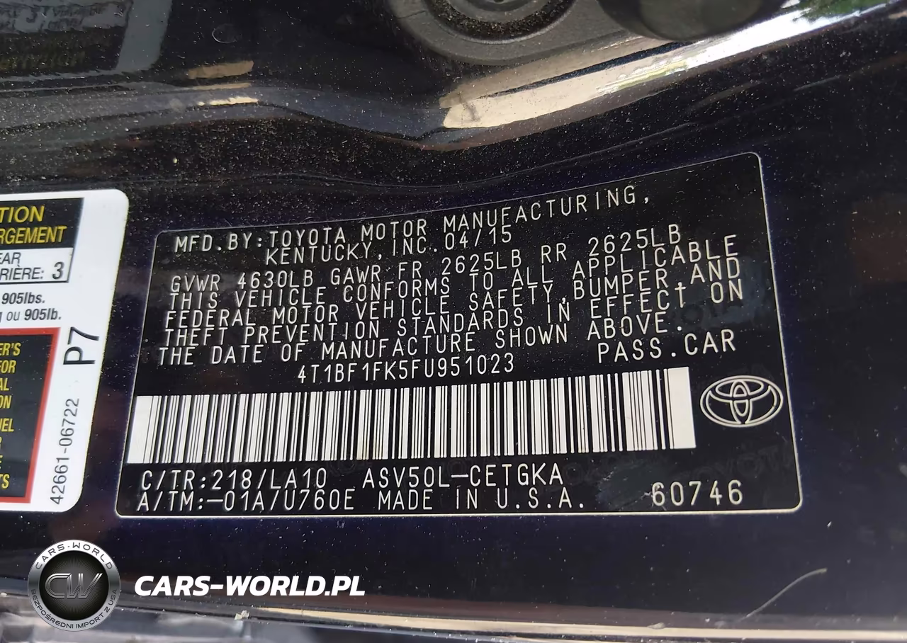 2015 Toyota Camry Xle VIN:4T1BF1FK5FU951023 - 9