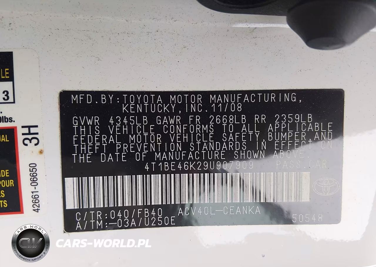 2009 Toyota Camry VIN:4T1BE46K29U907909 - 9