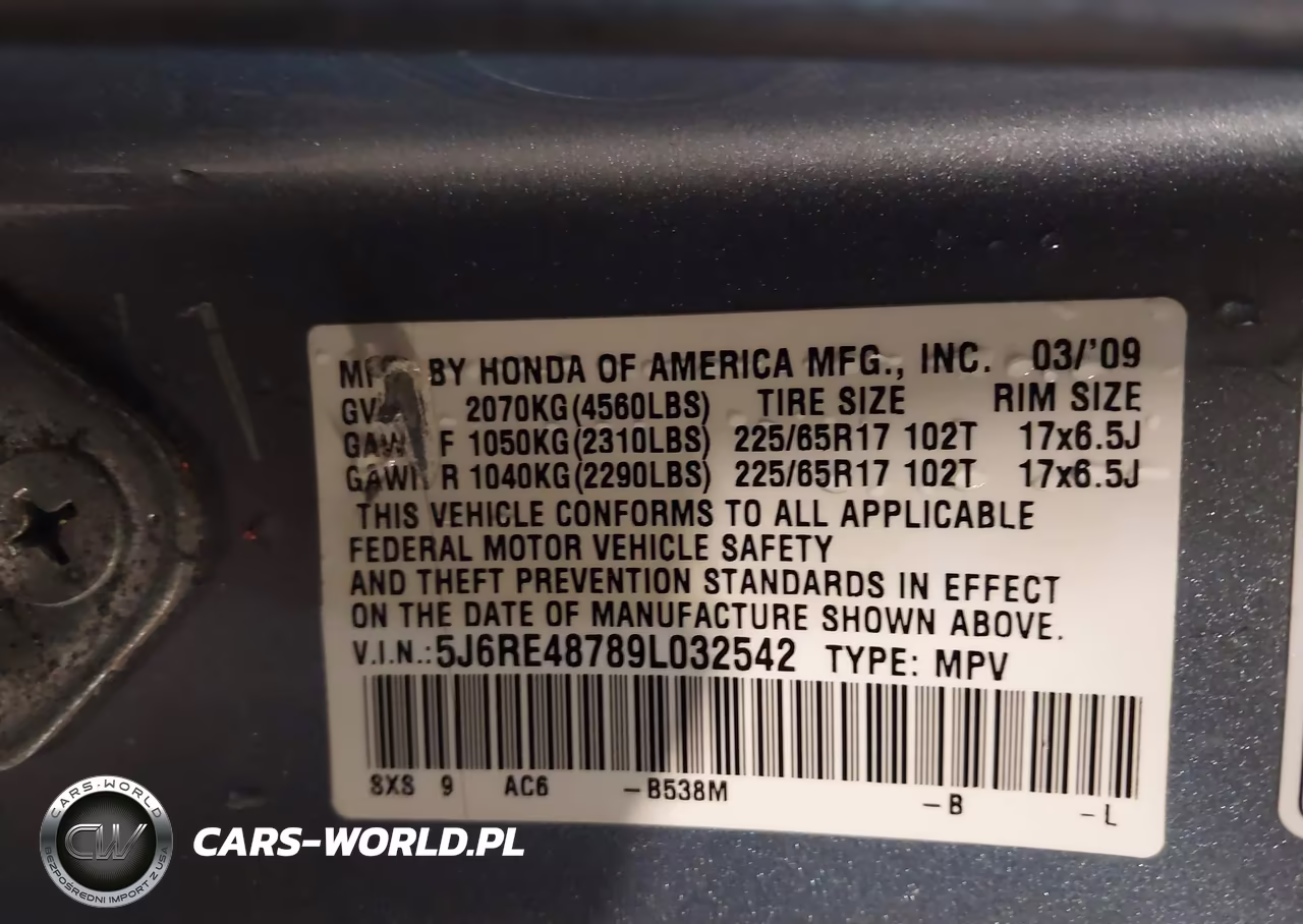2009 Honda Cr-V Ex-L VIN:5J6RE48789L032542 - 9