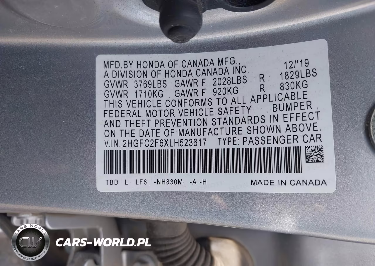 2020 Honda Civic Lx VIN:2HGFC2F6XLH523617 - 9