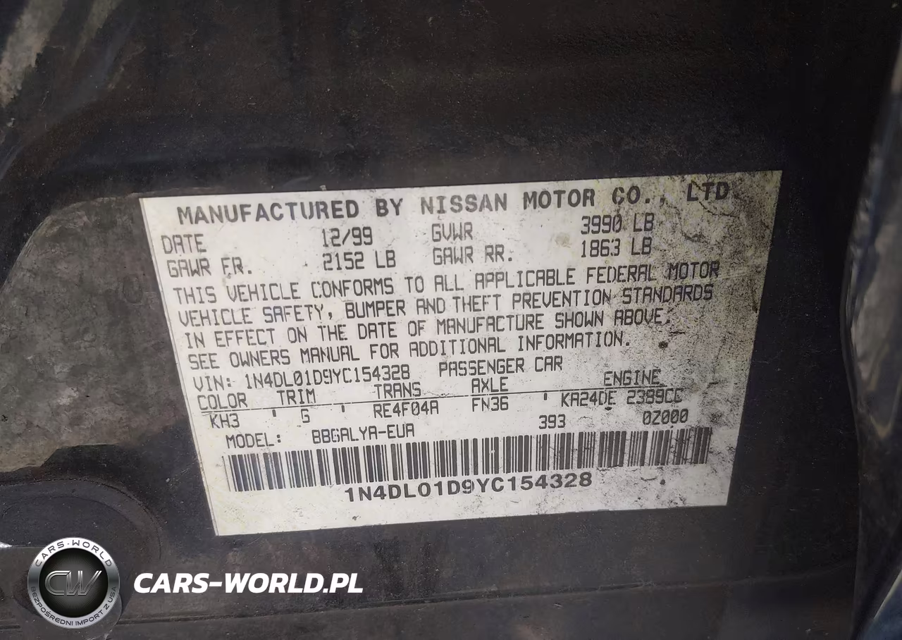 2000 Nissan Altima Gle-Gxe-Se-Xe VIN:1N4DL01D9YC154328 - 9