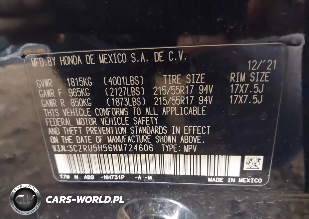 2022 Honda Hr-V 2Wd Ex VIN:3CZRU5H56NM724606 - 9