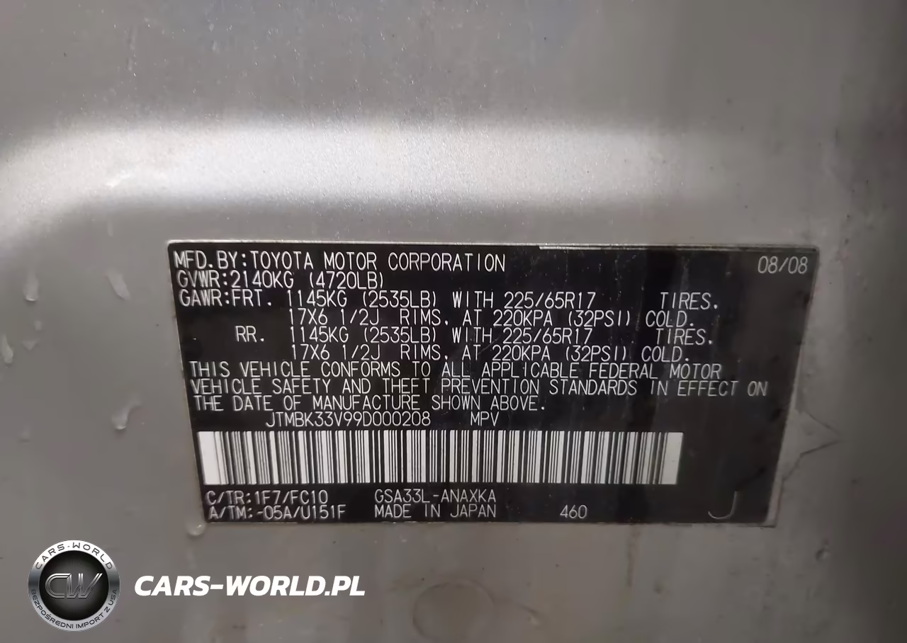 2009 Toyota Rav4 Base V6 VIN:JTMBK33V99D000208 - 9