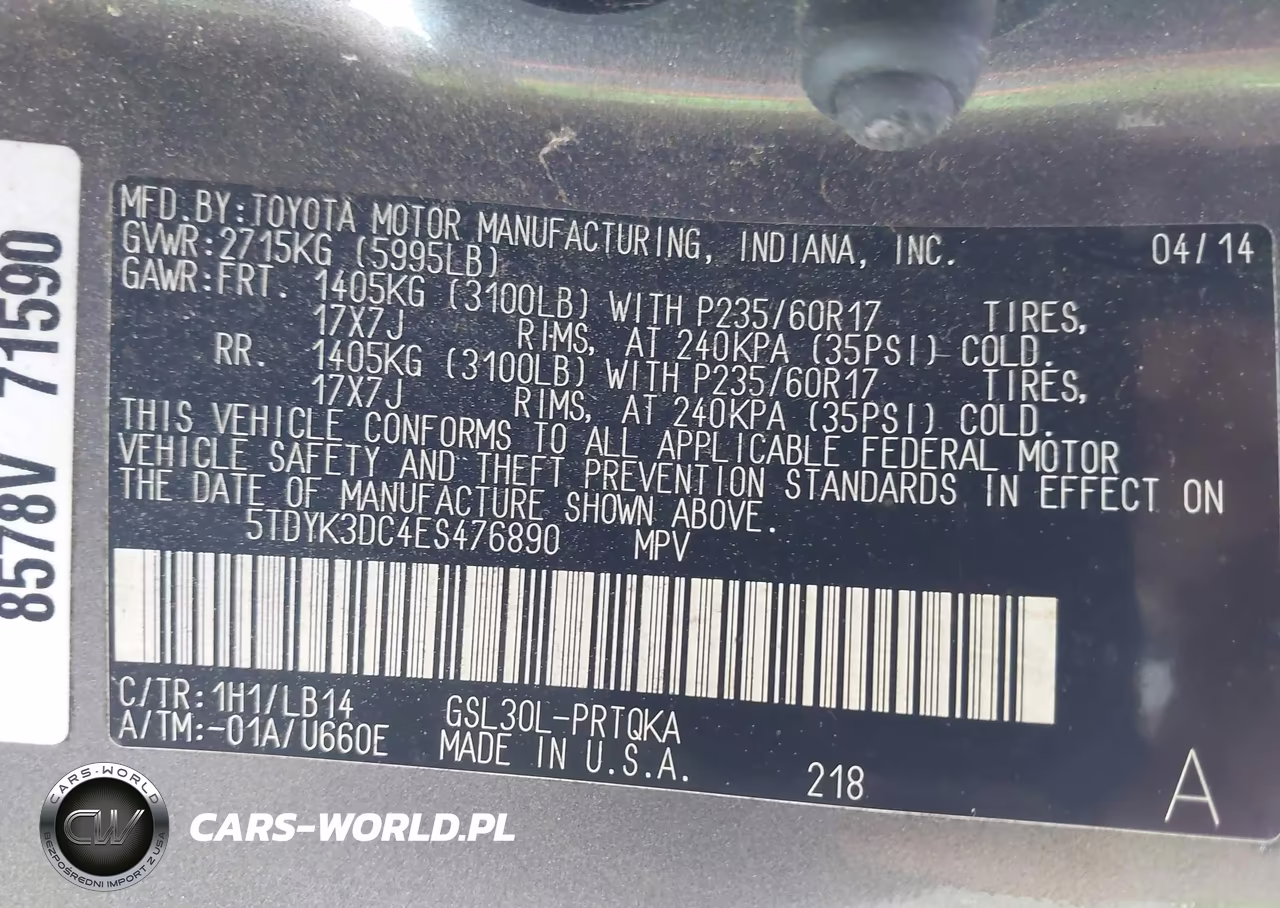 2014 Toyota Sienna Xle V6 8 Passenger VIN:5TDYK3DC4ES476890 - 9
