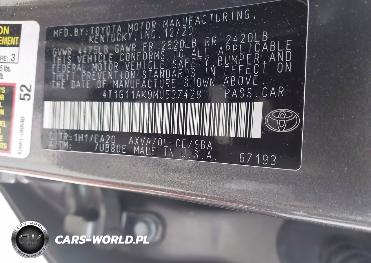 2021 Toyota Camry Se VIN:4T1G11AK9MU537428 - 9