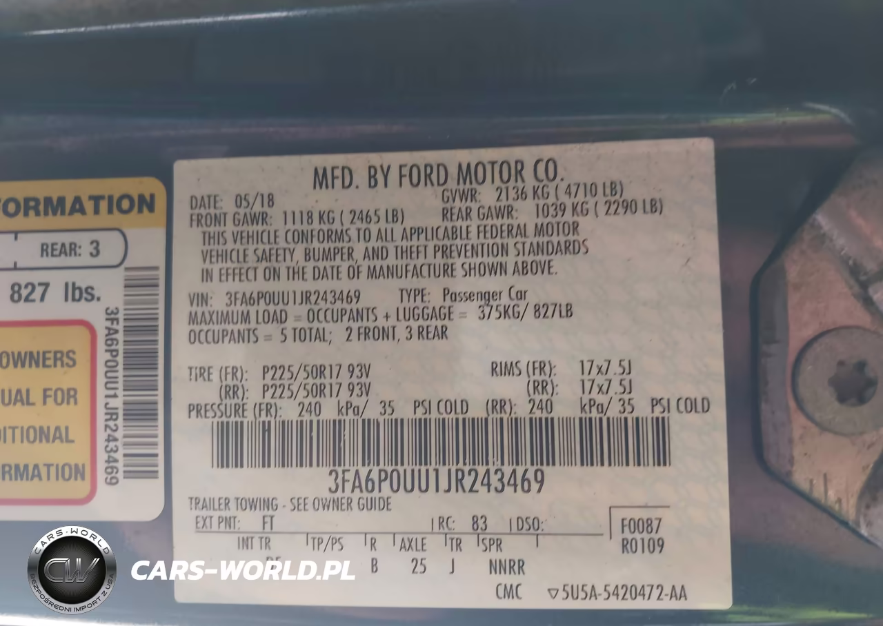 2018 Ford Fusion Hybrid S VIN:3FA6P0UU1JR243469 - 9