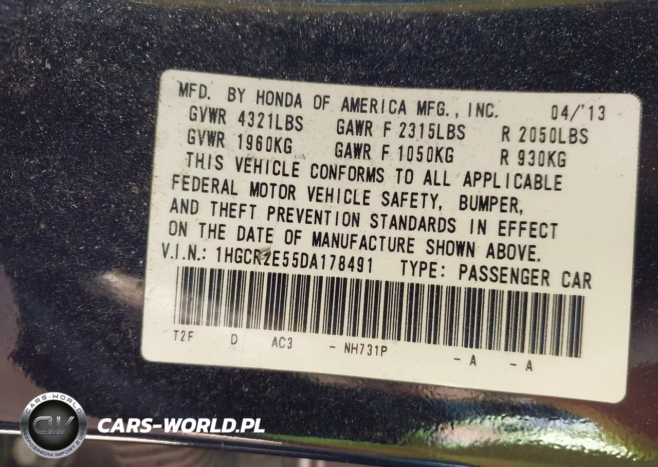 2013 Honda Accord Sport VIN:1HGCR2E55DA178491 - 9
