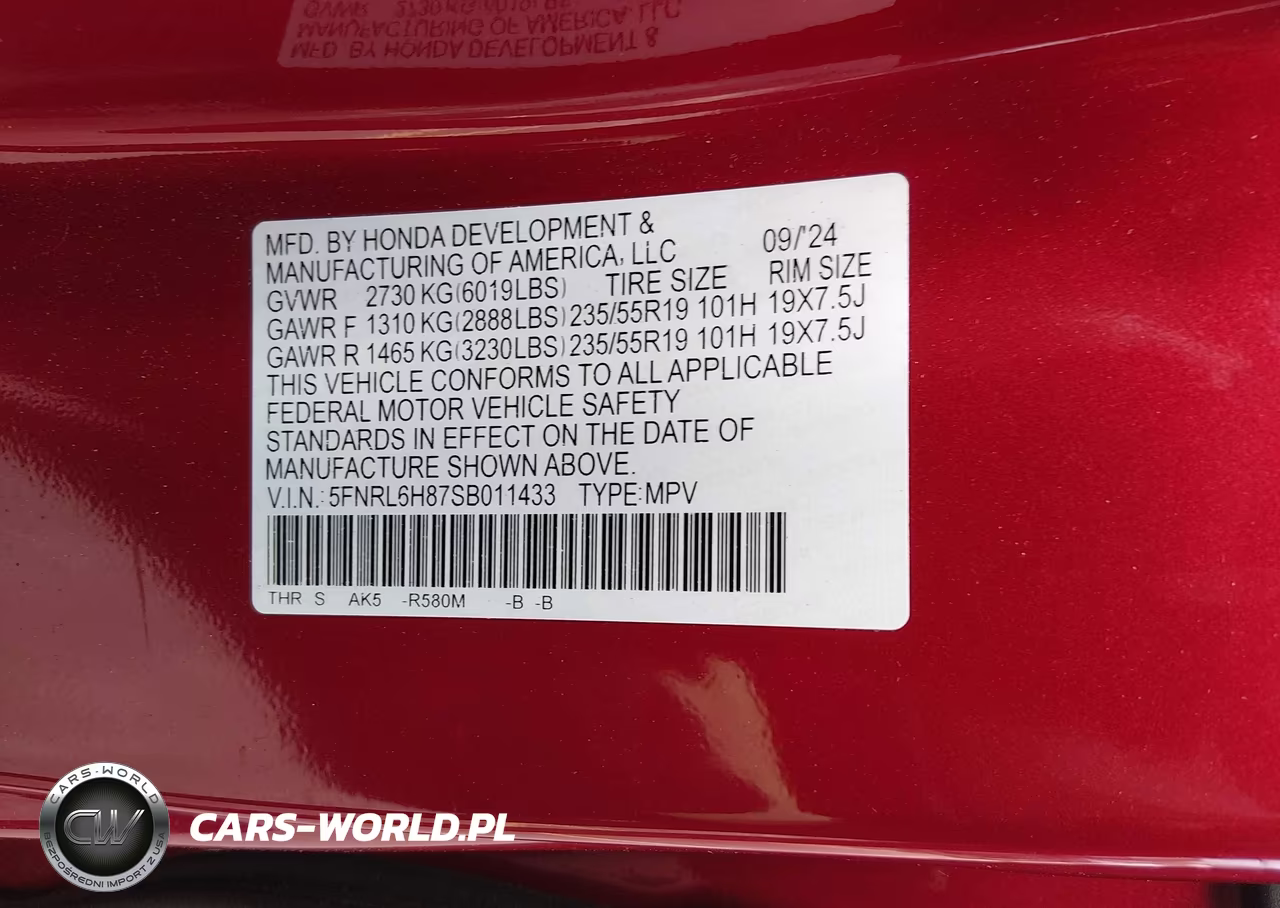 2025 Honda Odyssey Touring VIN:5FNRL6H87SB011433 - 9