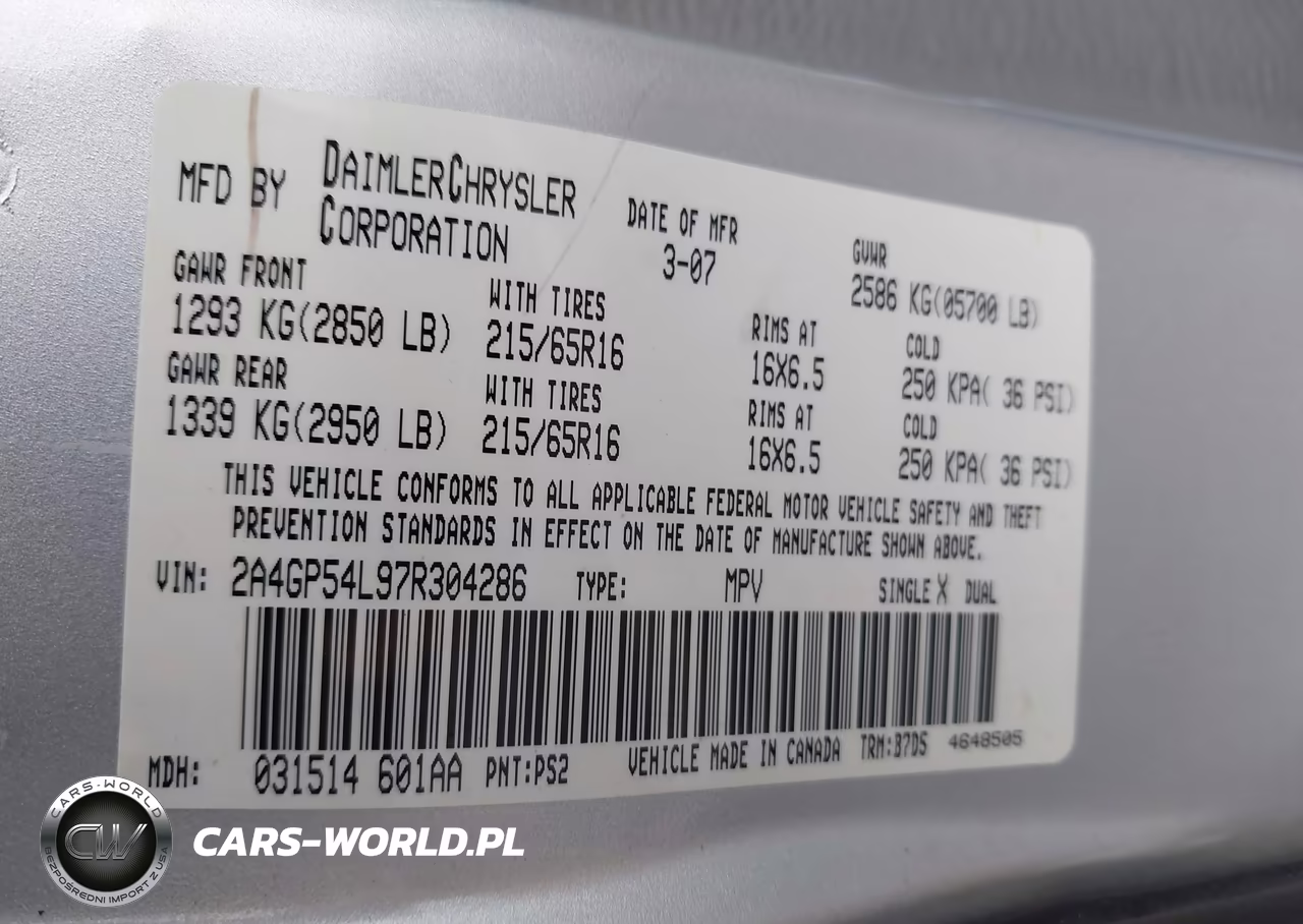 2007 Chrysler Town & Country Touring VIN:2A4GP54L97R304286 - 9