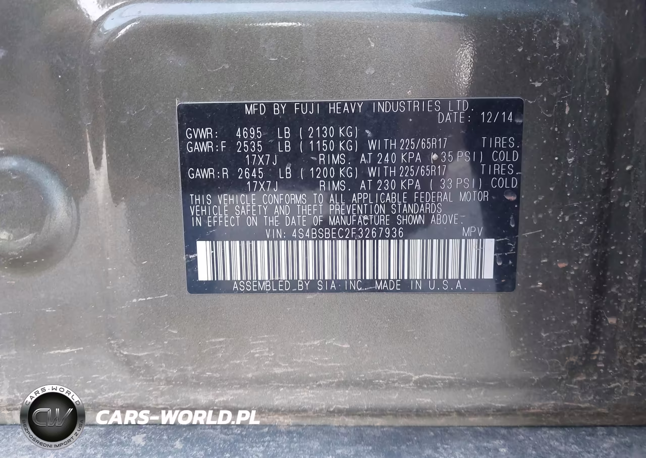 2015 Subaru Outback 2.5I Premium VIN:4S4BSBEC2F3267936 - 9