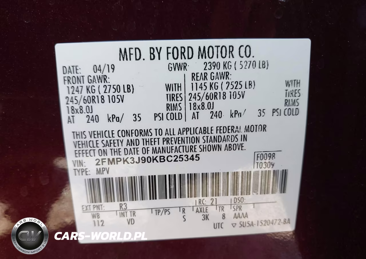 2019 Ford Edge Sel VIN:2FMPK3J90KBC25345 - 9