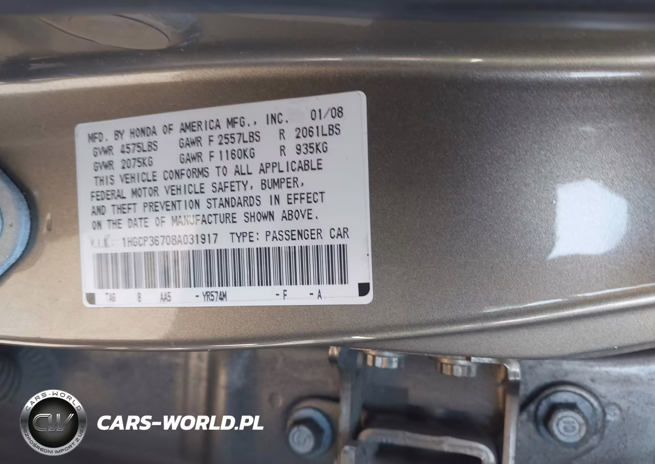 2008 Honda Accord 3.5 Ex VIN:1HGCP36708A031917 - 9
