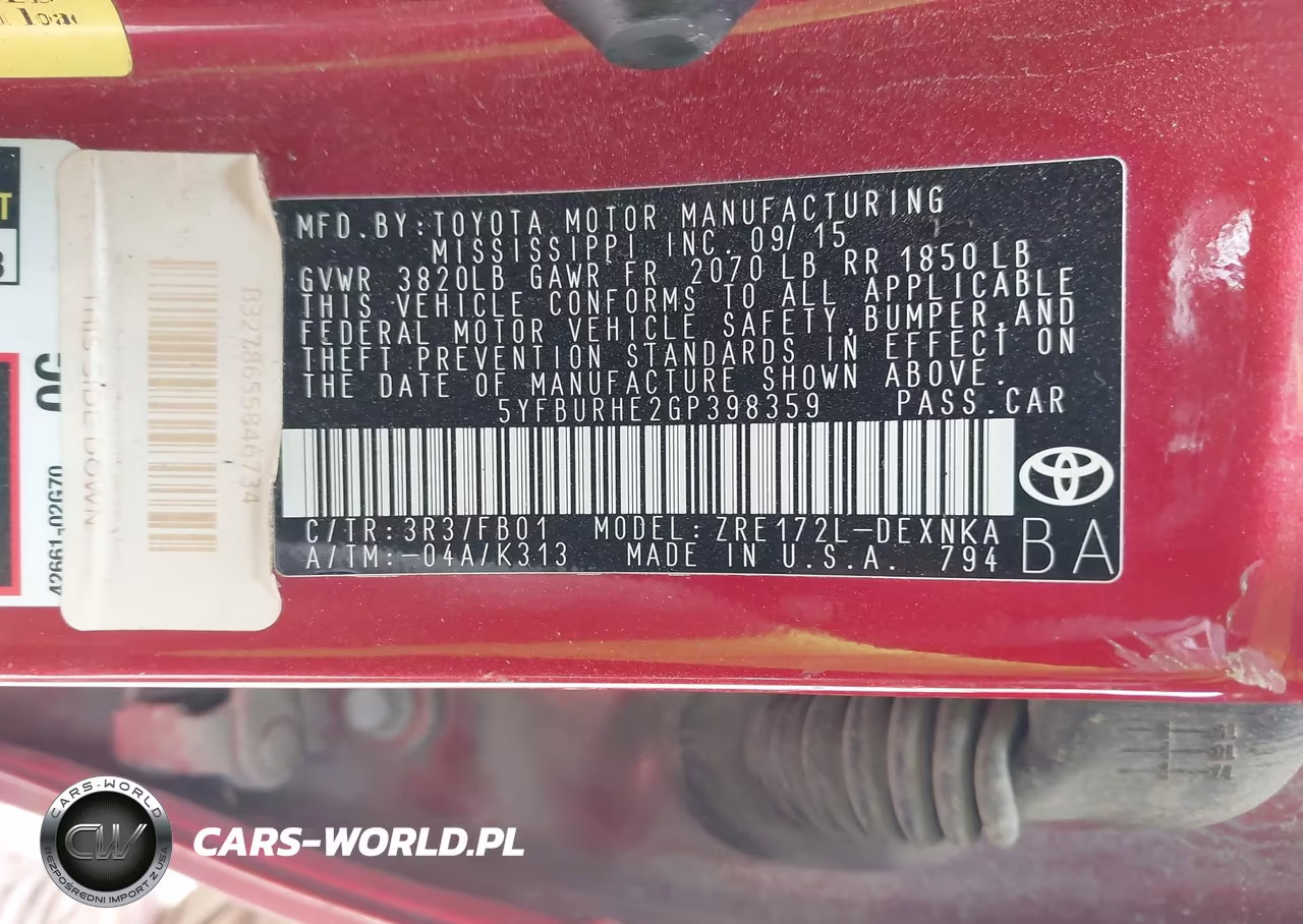 2016 Toyota Corolla Le VIN:5YFBURHE2GP398359 - 9
