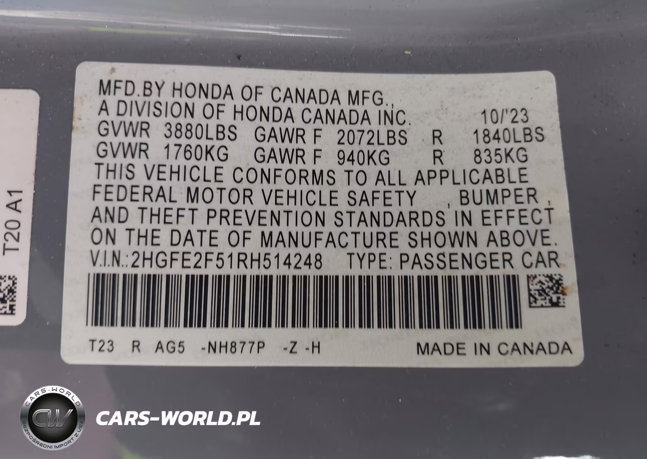 2024 Honda Civic Sport VIN:2HGFE2F51RH514248 - 9