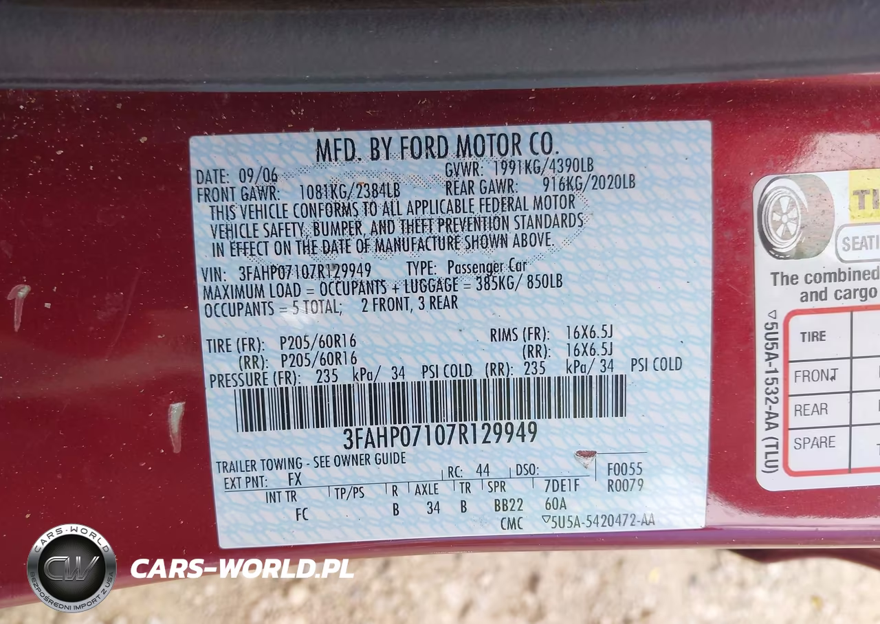 2007 Ford Fusion Se VIN:3FAHP07107R129949 - 9