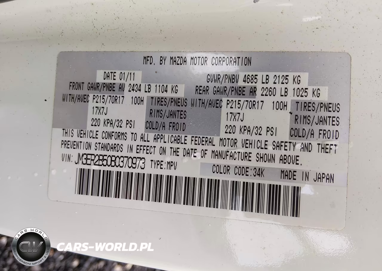 2011 Mazda Cx-7 I Sport VIN:JM3ER2B50B0370973 - 9