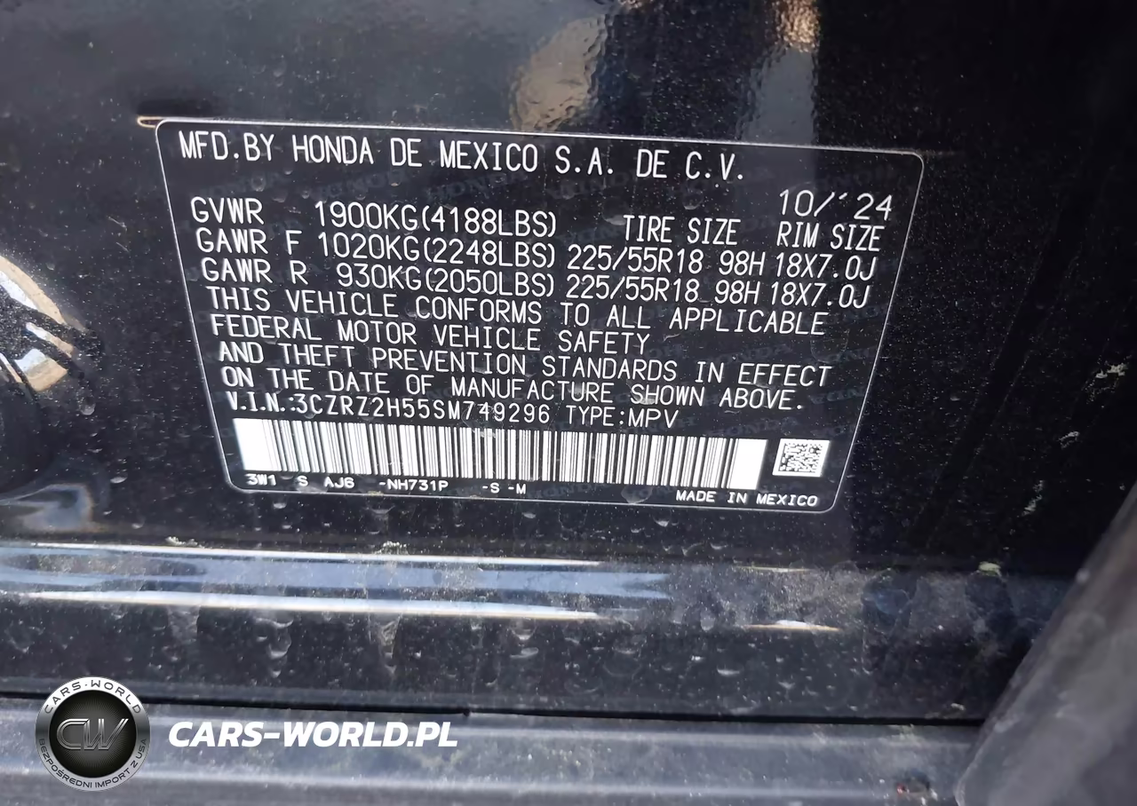 2025 Honda Hr-V Awd Sport VIN:3CZRZ2H55SM749296 - 9