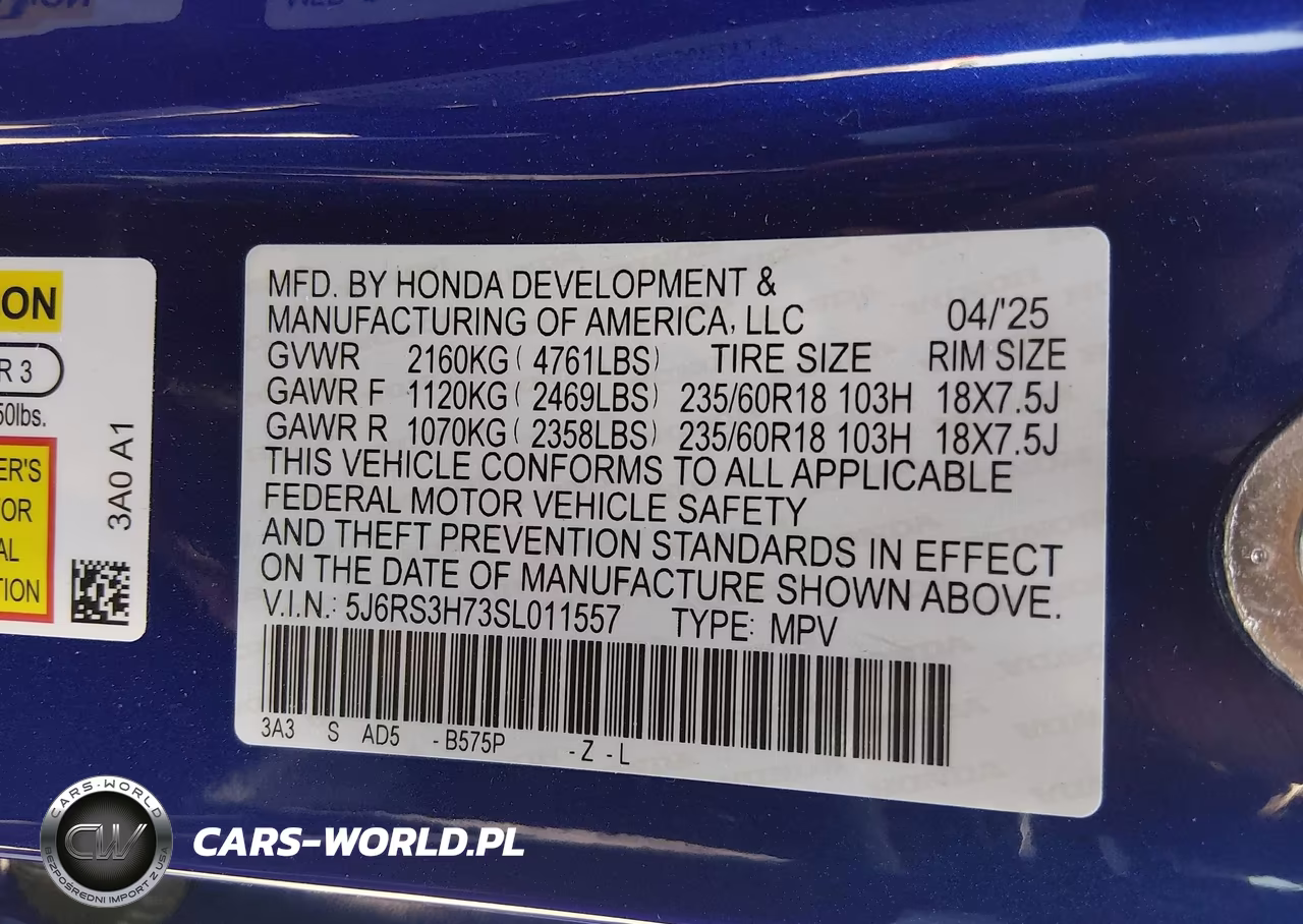 2025 Honda Cr-V Ex-L 2Wd VIN:5J6RS3H73SL011557 - 9
