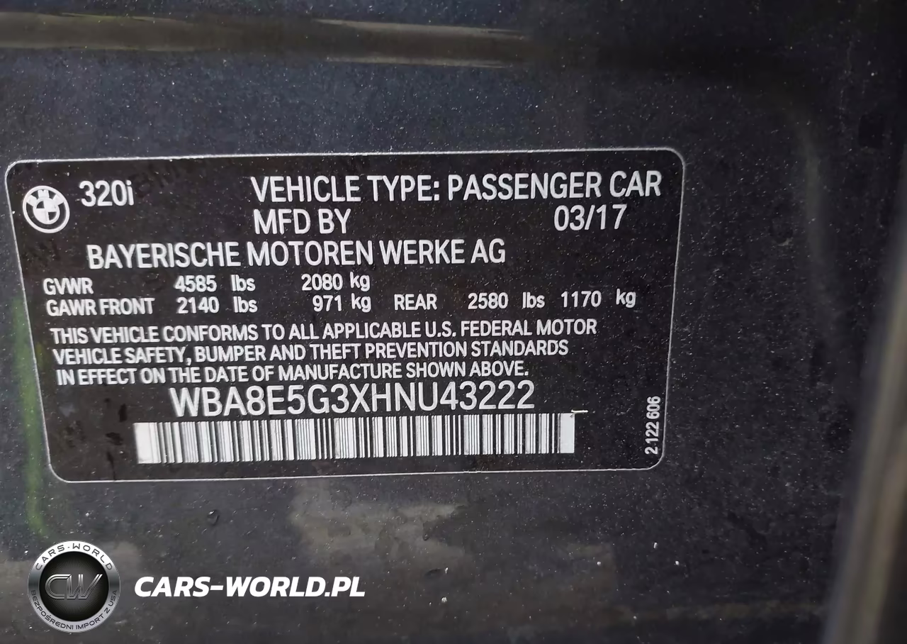 2017 BMW 320I xDrive VIN:WBA8E5G3XHNU43222 - 9