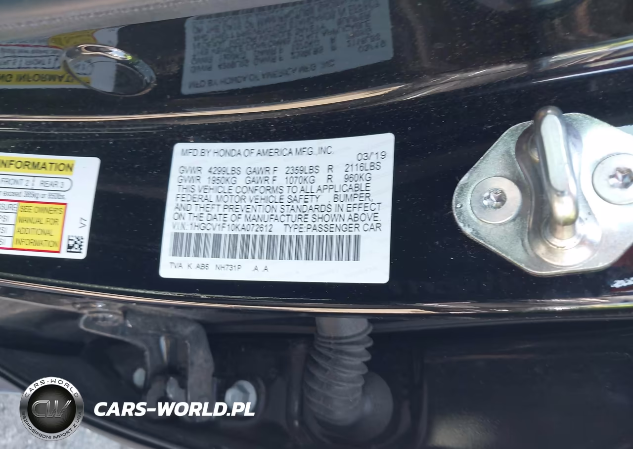 2019 Honda Accord Lx VIN:1HGCV1F10KA072612 - 9