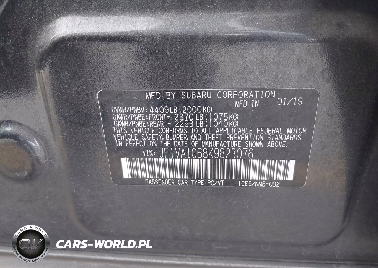 2019 Subaru Wrx Premium VIN:JF1VA1C68K9823076 - 9