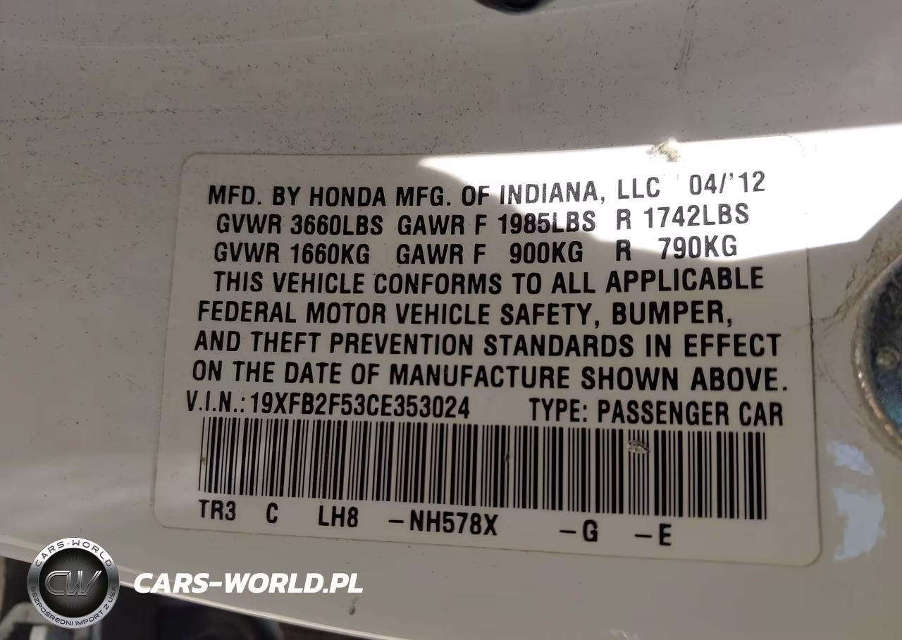 2012 Honda Civic Lx VIN:19XFB2F53CE353024 - 9