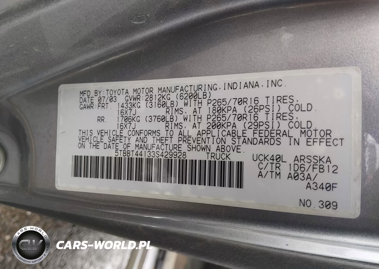 2003 Toyota Tundra Sr5 V8 VIN:5TBBT44133S429928 - 9