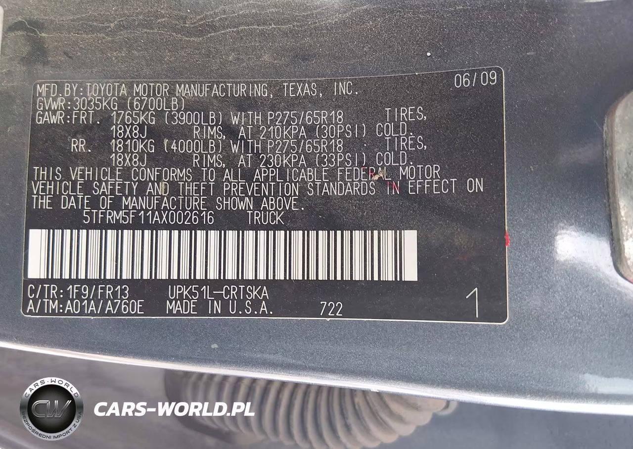 2010 Toyota Tundra Grade 4.6L V8 VIN:5TFRM5F11AX002616 - 9