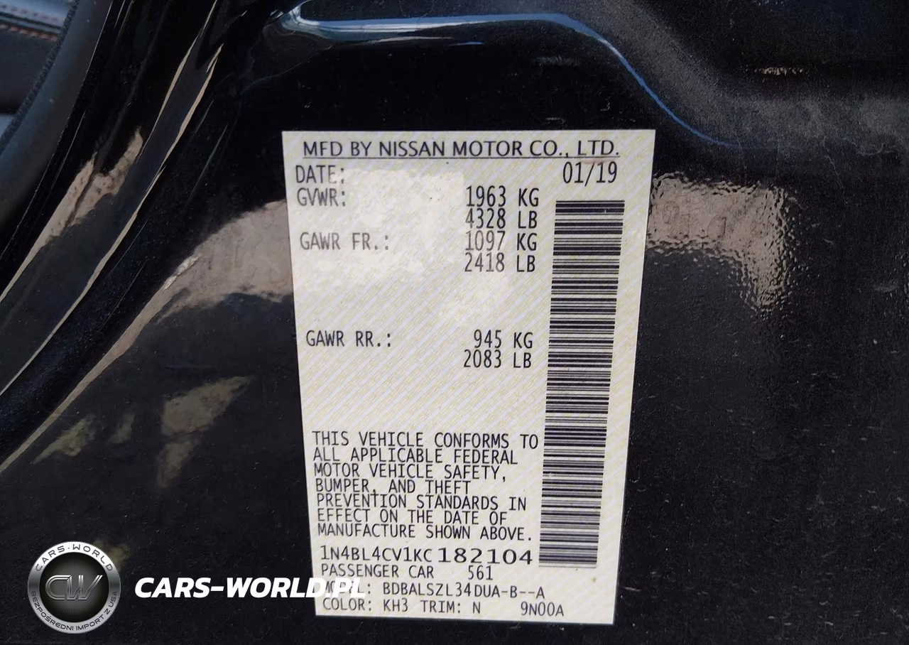 2019 Nissan Altima 2.5 Sr VIN:1N4BL4CV1KC182104 - 9