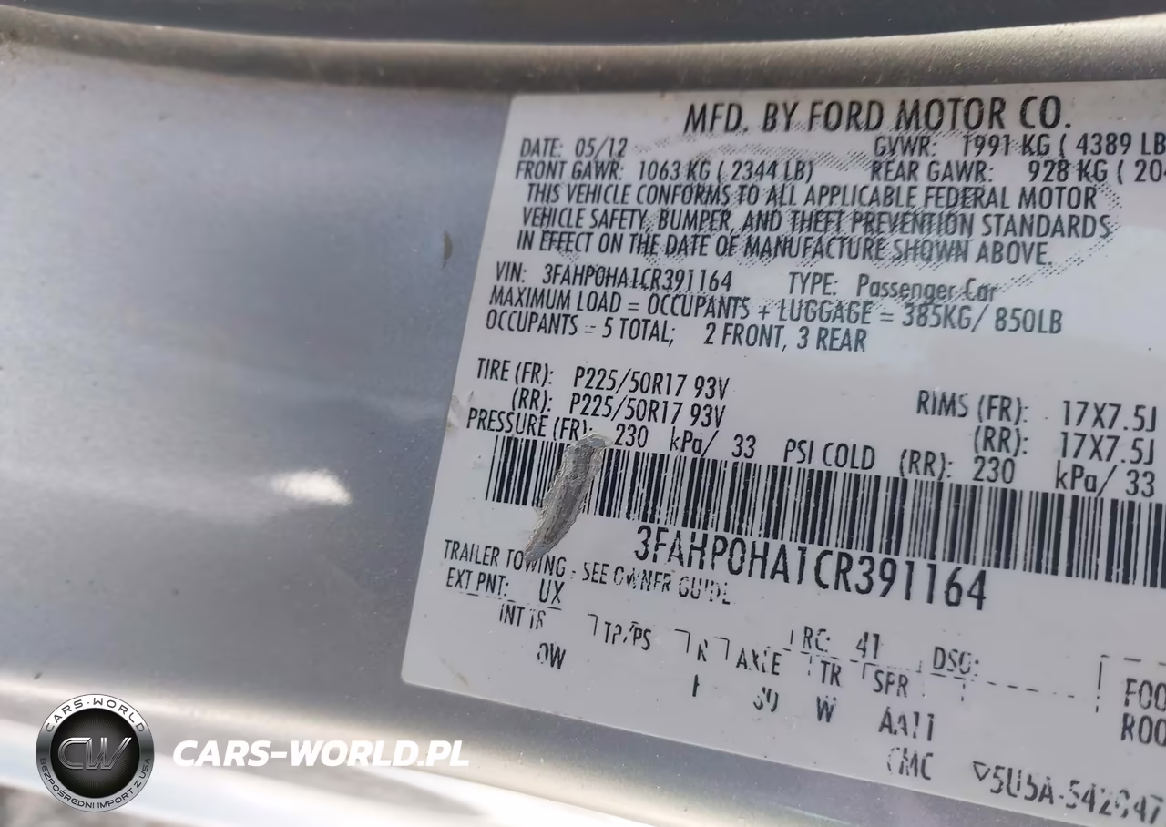 2012 Ford Fusion Se VIN:3FAHP0HA1CR391164 - 9